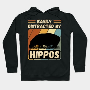 Easily distracted by Retro Vintage Hippos Hippo Animal Lovers Hoodie